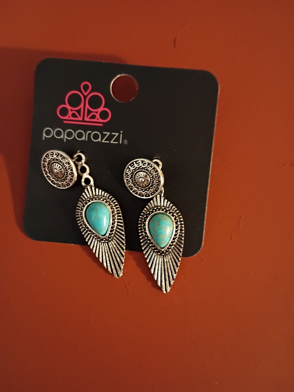 Paparazzi Turquoise Teardrop Feather Dangle Earrings